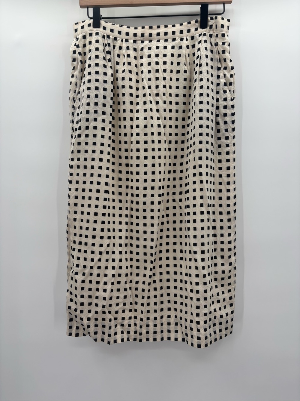 Pearl C 100% Silk Black and Cream Grid-Check Midi Skirt Size 10